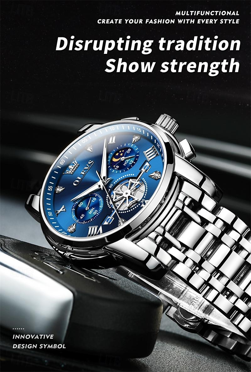 New Olevs Brand Men'S Watch Luminous Chronograph 24-Hour Indication Quartz Watch Business Steel Belt Men'S Waterproof Wristwatch 2025 - $34.99 –P7