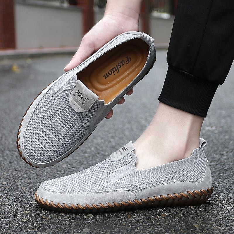 Per uomo Mocassini e Slip-Ons Scarpe fatte a mano Footing Informale Giornaliero PU Traspirante Comodo Beige / Bianco Grigio Estate Autunno del 2025 a $49.99 -P4
