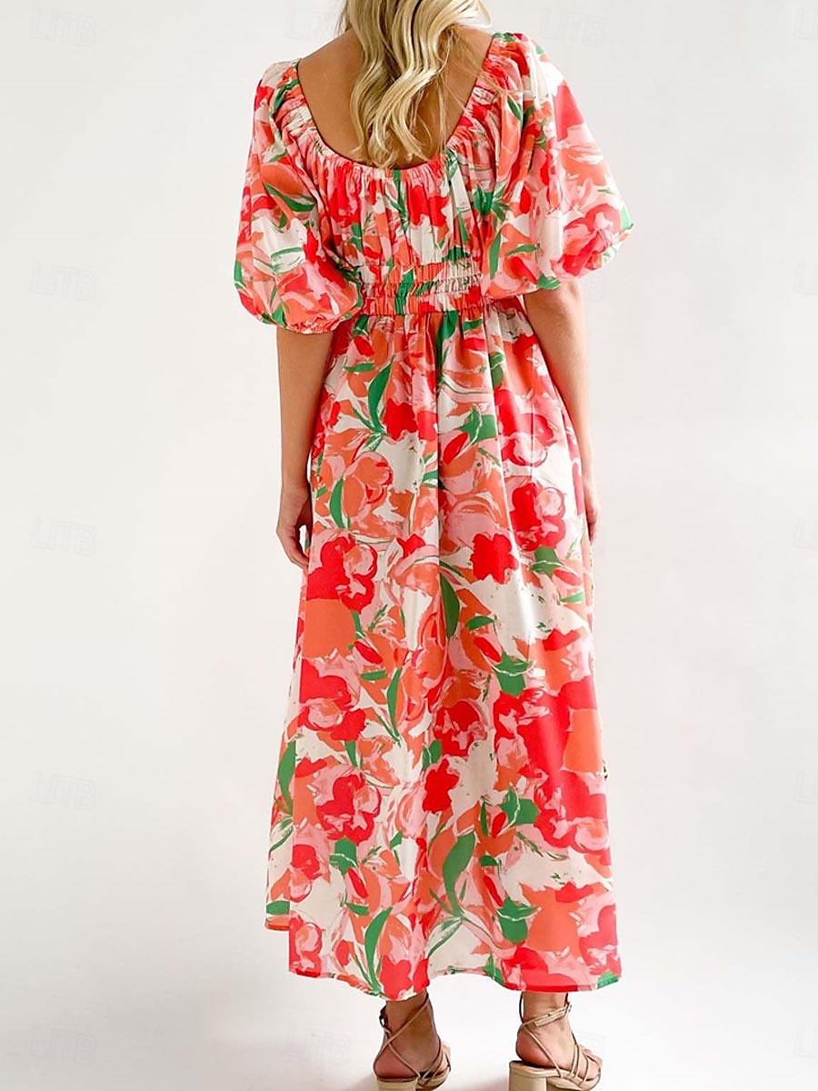 Pentru femei Rochie Lunga Rochie Maxi Rochie casual Rochie leagăn Rochie A line Rochie de vară Stilat Vacanță Zilnic Dată Fit regulat Floral Manșon Jumate De Pe Umăr Roșu-aprins Albastru piscin 2025 - $40.99 –P3