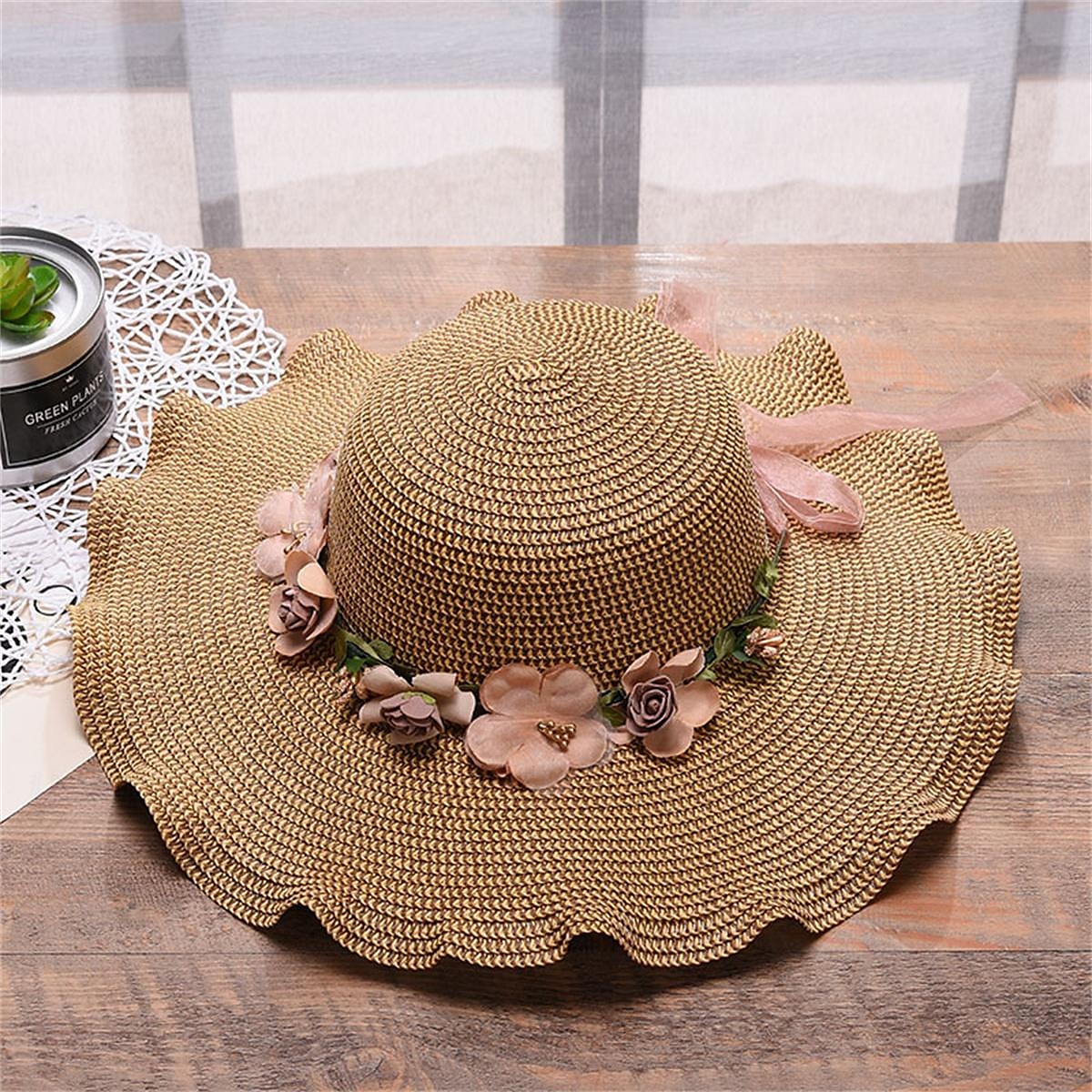 Women's Hat Sun Hat Portable Sun Protection Outdoor Holiday Beach Flower Pure Color 2025 - $9.49 –P2