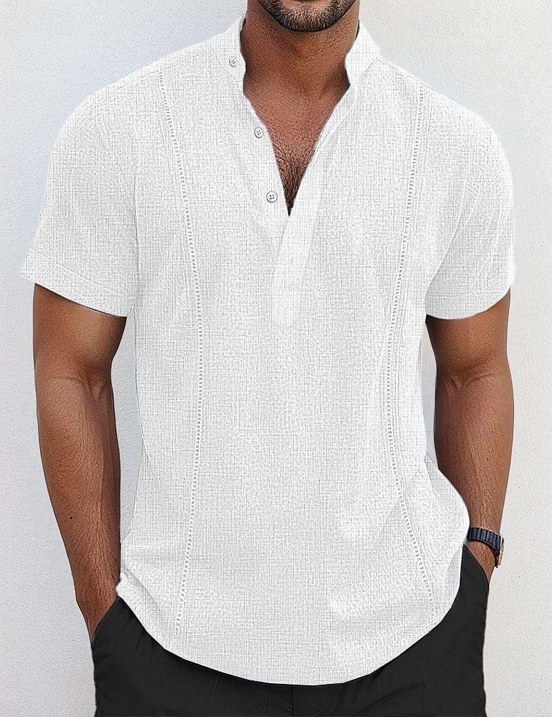 Per uomo Camicia Camicia di lino Camicia Guayabera Camicia popover Camicia Estiva Abbigliamento da spiaggia Semplice Vacanza Casuale Bianco Blu marino Blu Cachi Manica Corta Colletto Estate del 2025 a $21.99 –P4