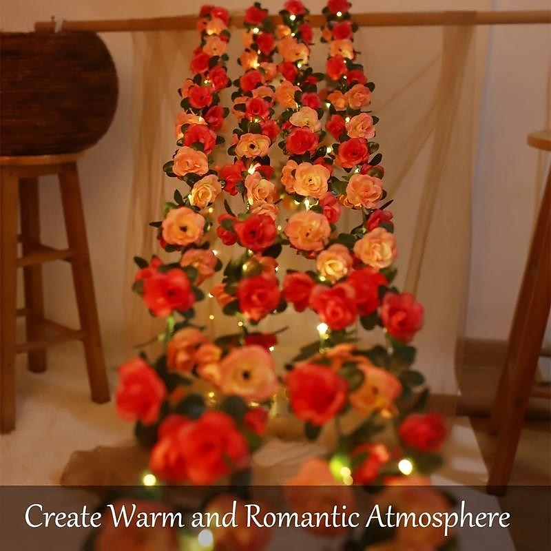 Elegant Wedding Party Reception Artificial Rose Flower String Lights with Remote Control - 30 LEDs, 8 Modes Battery Operated for Valentine's Day Decor 2025 - $12.99 –P4