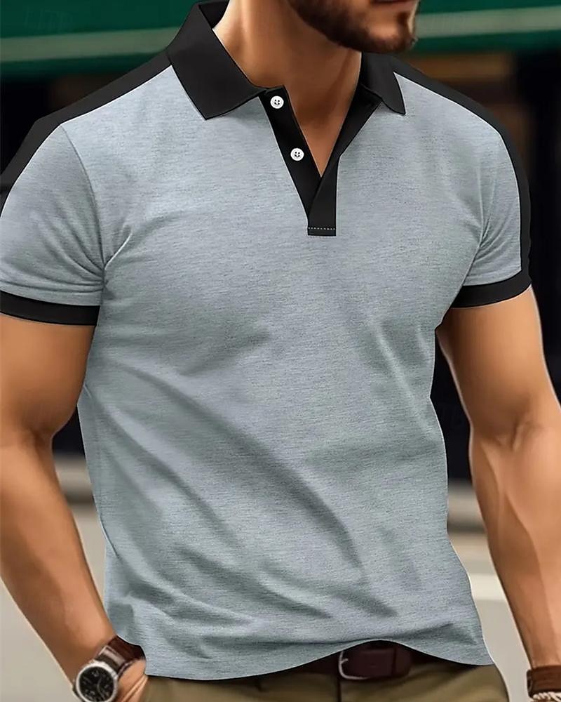 Men's Golf Shirt Golf Polo Work Casual Lapel Short Sleeve Basic Modern Color Block Patchwork Button Spring & Summer Regular Fit Wine Navy Blue sky blue Gold Beige Coffee Golf Shirt 2025 - $18.99 –P4