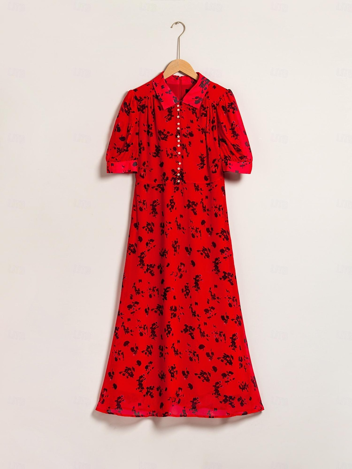 Abito midi in chiffon con maniche a sbuffo e stampa floreale del 2026 a $148.99 –P7