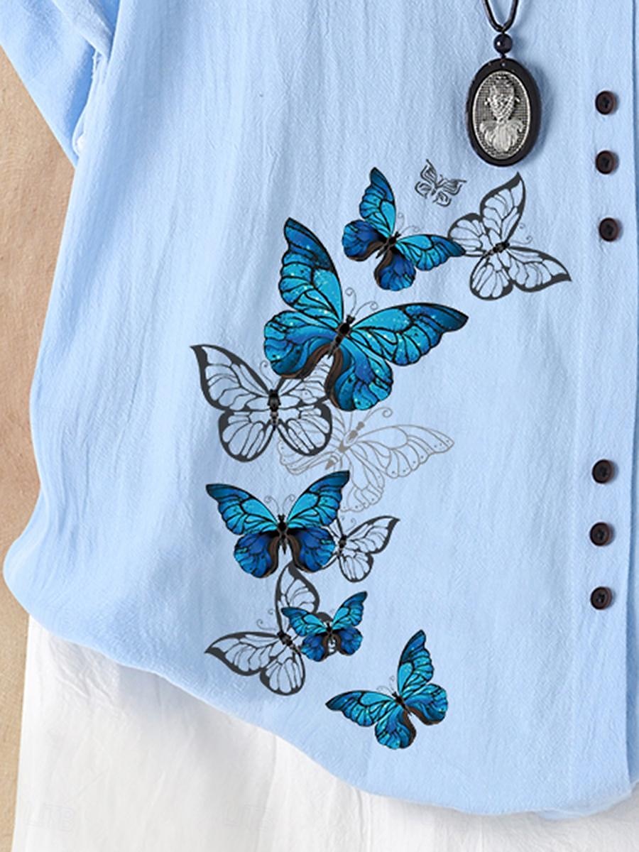 Női Ing 100% Pamut Gombos Nyomtatás Napi Len Hatású Elegáns Rövid Ujjú Kerek Nyak Fehér Nyár 2025 - $22.99 –P3