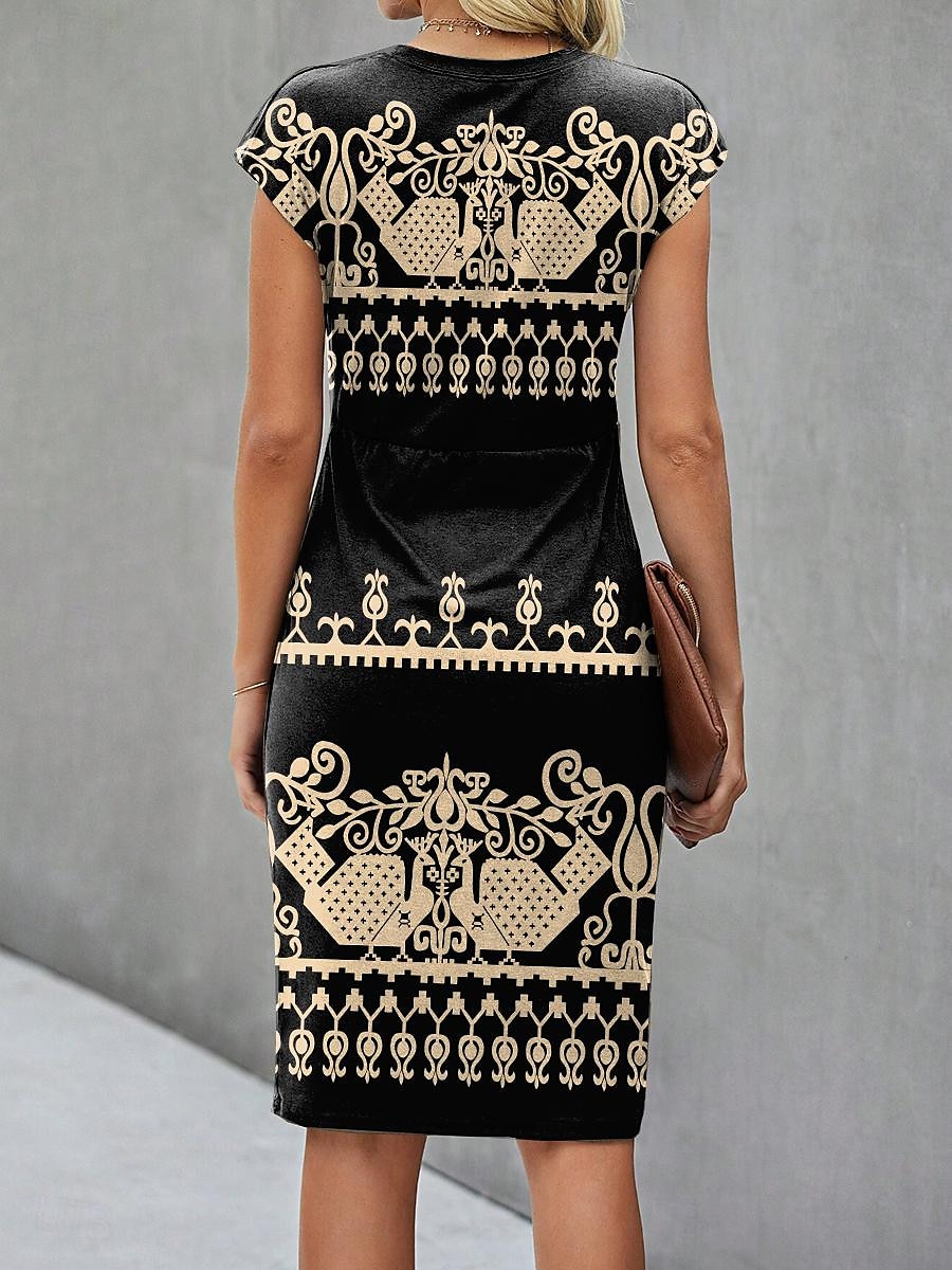 Damen Mini Kleid Geometrisches Muster V-Ausschnitt Kurzarm Sommer 2025 - $35.99 –P2