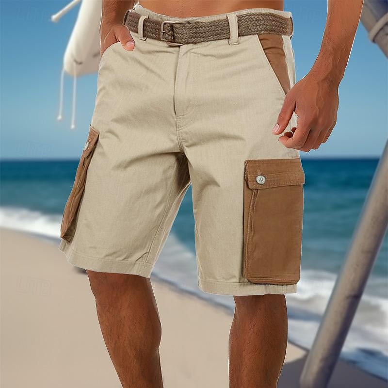 Herren Shorts Leinenshorts Sommershorts Patchwork Tasche Farbblock Komfort Atmungsaktiv Kurz Lässig Täglich Ferien Mode Designer Grün Khaki 2026 - $25.99 –P13