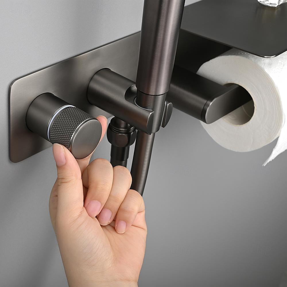 spruzzatore per bidet oro spazzolato valvola in ottone a pulsante nascosto con ripiano porta carta spruzzatore in plastica tubo in pvc grigio del 2025 a $286.73 –P7