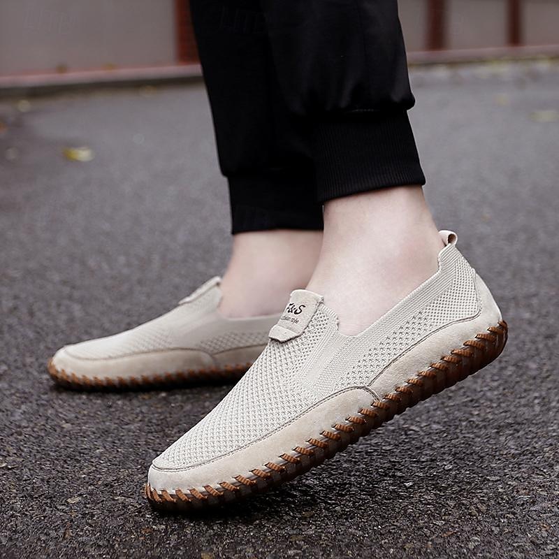 Per uomo Mocassini e Slip-Ons Scarpe fatte a mano Footing Informale Giornaliero PU Traspirante Comodo Beige / Bianco Grigio Estate Autunno del 2025 a $49.99 -P12