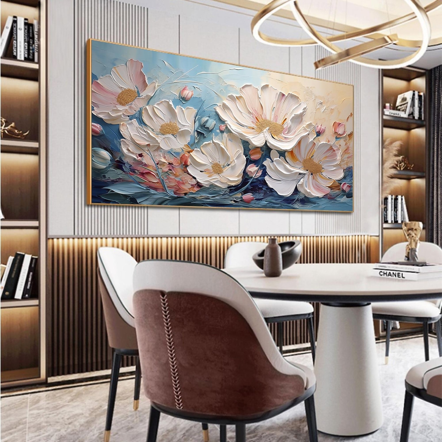 Peinture à l'huile de fleur blanche originale faite à la main sur toile décor d'art mural rose peinture de fleur de texture épaisse pour la décoration intérieure avec cadre étiré/sans peinture de de 2025 ? $139.99 –P2