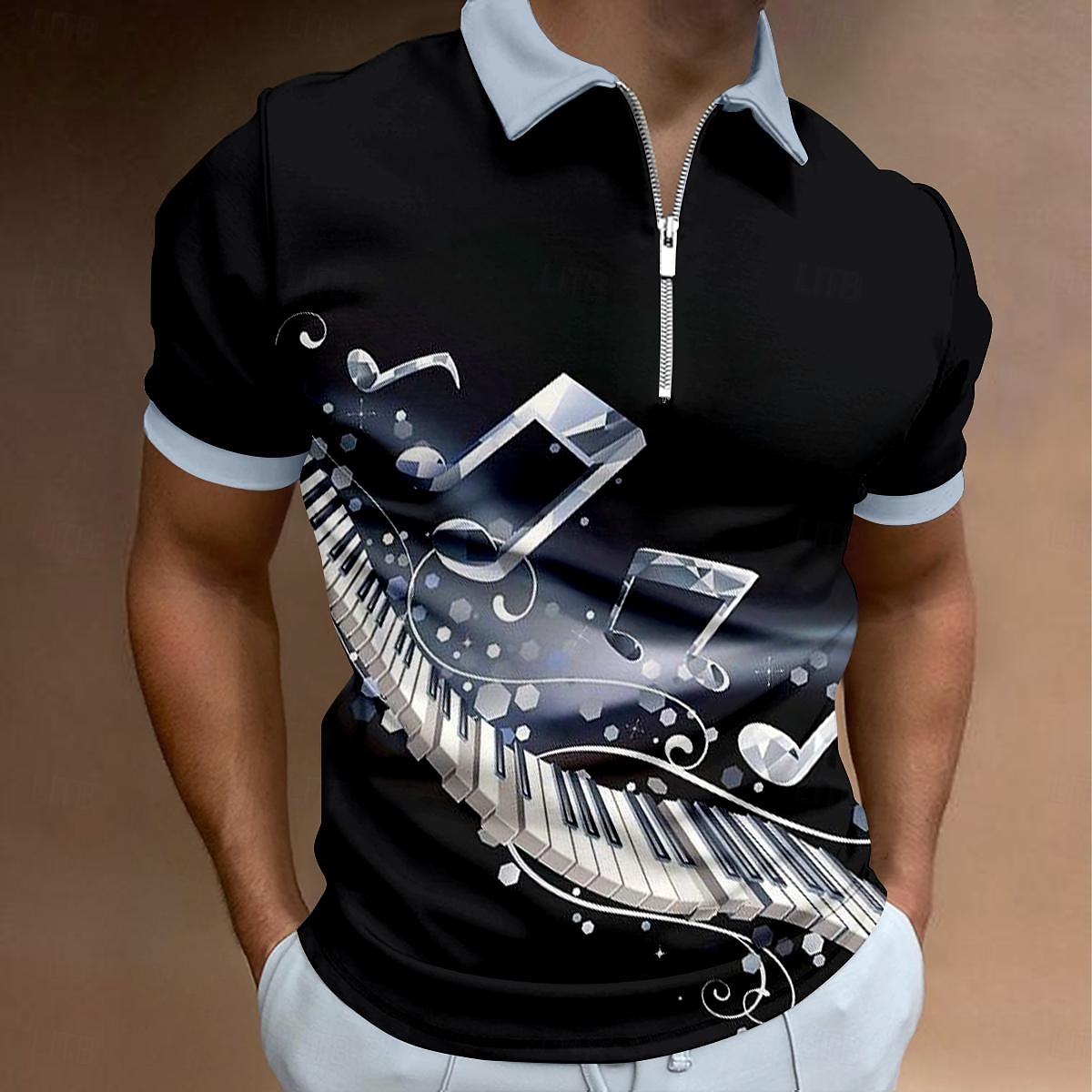 Music Festival Men's Music Zip Polo Shirts Golf Shirt Short Sleeve Polo Shirts Collared Shirts Casual Vacation Wear Festival Wear Party Outfits 3D Print Quarter Zip Polo Summer Black Blue 2026 - $23.99 –P1