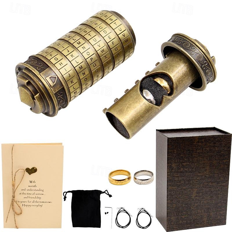 cutie puzzle cu blocare a anticilor, lacăt cu cod da vinci în bronz antic cadou perfect de ziua îndrăgostiților de ziua mamei 2025 - $52.99 –P1