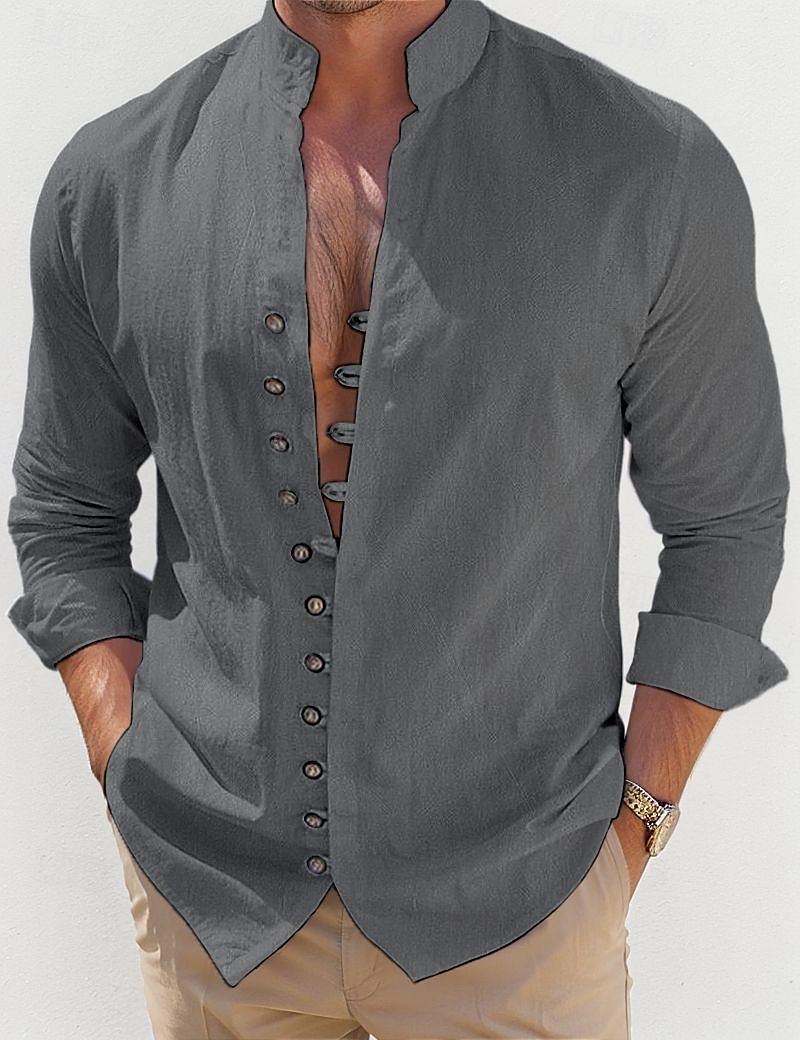 Per uomo Camicia Camicia di lino Camicia Estiva Abbigliamento da spiaggia Camicia casual Camicia con Bottoni Semplice Quotidiano Vacanza Bianco Blu Verde Cachi Manica Lunga Colletto alla coreana del 2026 a CHF21.79 –P14