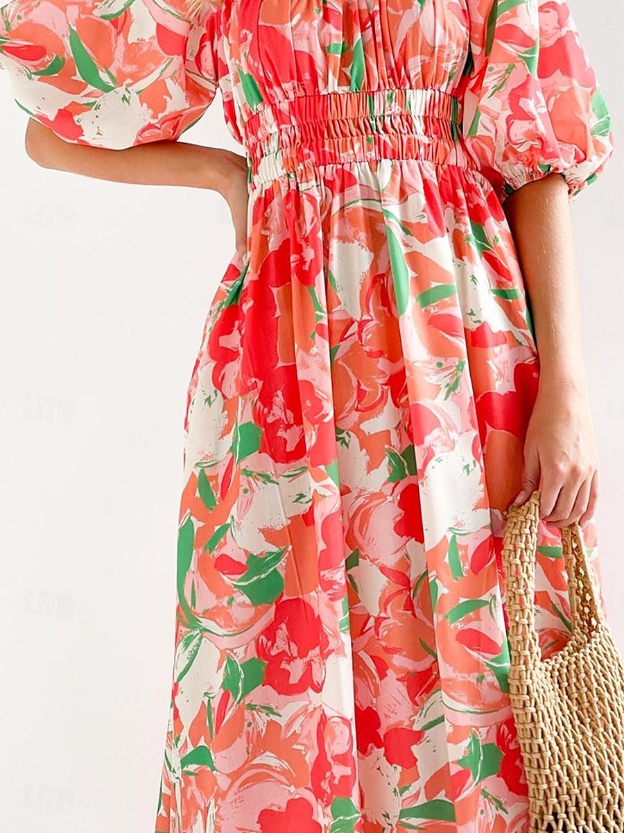 Pentru femei Rochie Lunga Rochie Maxi Rochie casual Rochie leagăn Rochie A line Rochie de vară Stilat Vacanță Zilnic Dată Fit regulat Floral Manșon Jumate De Pe Umăr Roșu-aprins Albastru piscin 2025 - $40.99 –P4