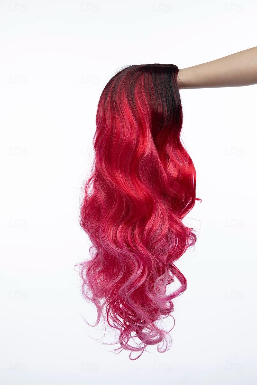 parrucche lunghe ricce ondulate rosso rosa per le donne parrucca cosplay di Halloween per feste quotidiane sintetiche naturali con parte centrale con berretto per parrucca da 21 pollici del 2025 a $18.99 –P6