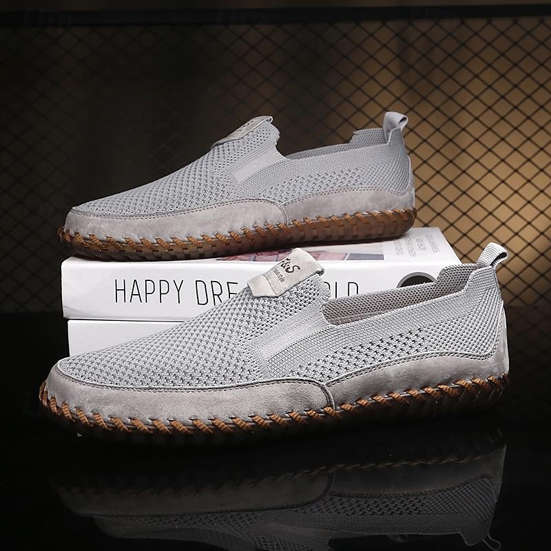 Per uomo Mocassini e Slip-Ons Scarpe fatte a mano Footing Informale Giornaliero PU Traspirante Comodo Beige / Bianco Grigio Estate Autunno del 2025 a $49.99 -P1