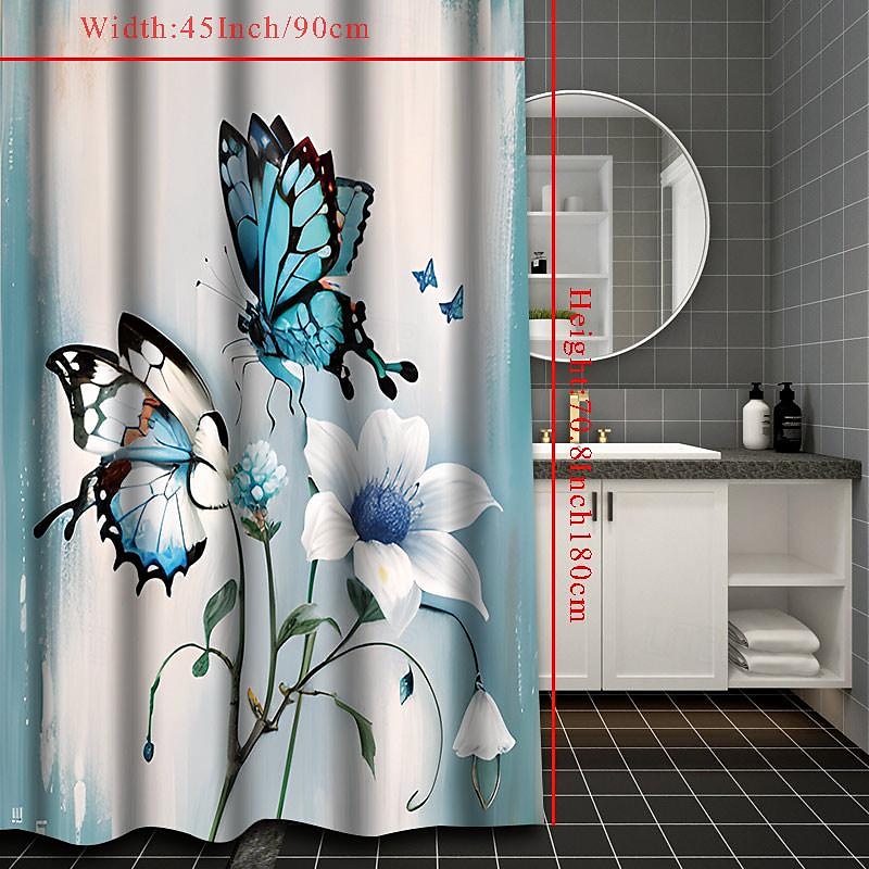 Pillangó fürdőszobai dekó 4 db-os zuhanyfüggöny szett 180cm*180cm(70"*70") fürdőszobai szettek modern otthoni fürdőszobai dekoráció fürdőszőnyeg U alakú és WC fedél szőnyeg 12 kampóval 2025 - $41.99 –P7