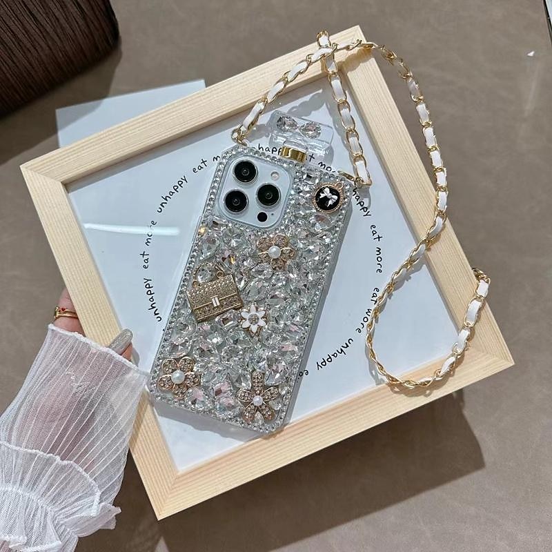 telefon Ügy Kompatibilitás iPhone 16 15 14 Pro Max Plus iPhone 13 12 11 Pro Max Mini Fekete tok zsinórral Nem sárgul Bling Glitter Shiny Virág TPU Strassz 2025 - $20.99 –P7