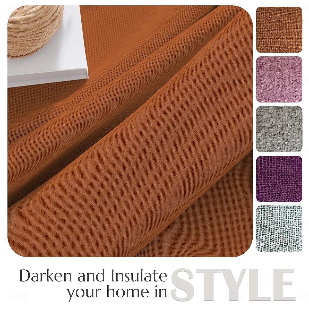 1 шт. водонепроницаемая плотная однотонная занавеска с двойным покрытием из хлопка и льна для спальни, гостиной, украшения дома, перфорированная занавеска 2026 - $42.99 –P4