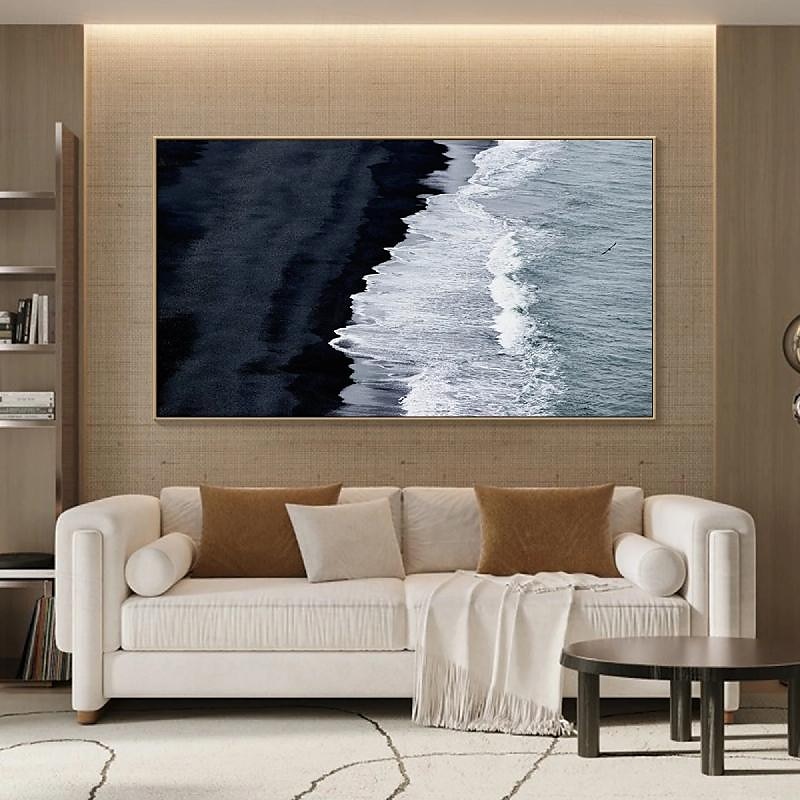 ručně malovaná 3D texturovaná malba na plátně ručně vyráběná modrý oceán olejomalba minimalistická malba mořskou vlnou malba wabi-sabi umělecká díla nástěnná malba morden umění ložnice nástěnná 2025 - $123.99 –P11