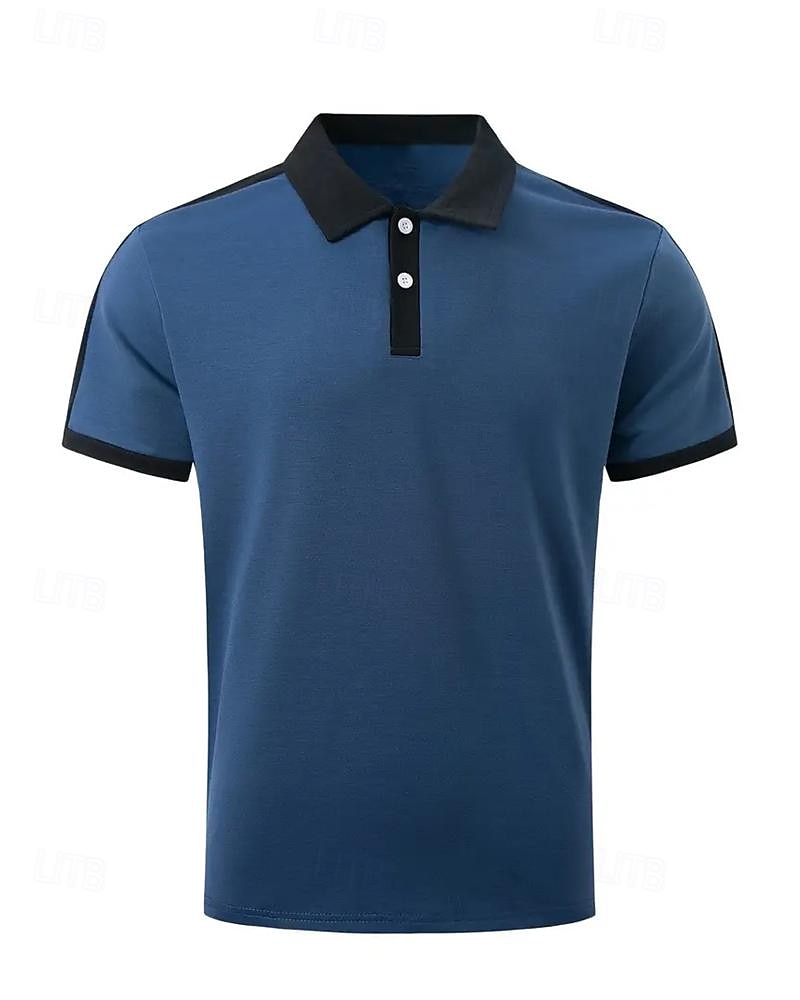 Men's Golf Shirt Golf Polo Work Casual Lapel Short Sleeve Basic Modern Color Block Patchwork Button Spring & Summer Regular Fit Wine Navy Blue sky blue Gold Beige Coffee Golf Shirt 2025 - $18.99 –P17
