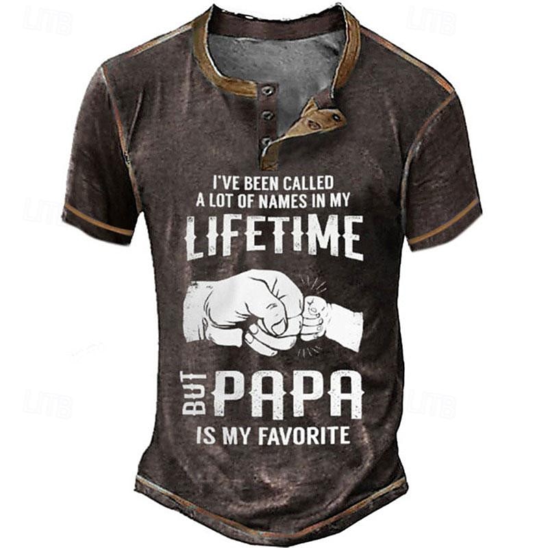Férfi Rövid Ujjú Henley Grafikus Póló "Papi A Kedvencem" Apa Ajándék 2025 - $21.99 –P4