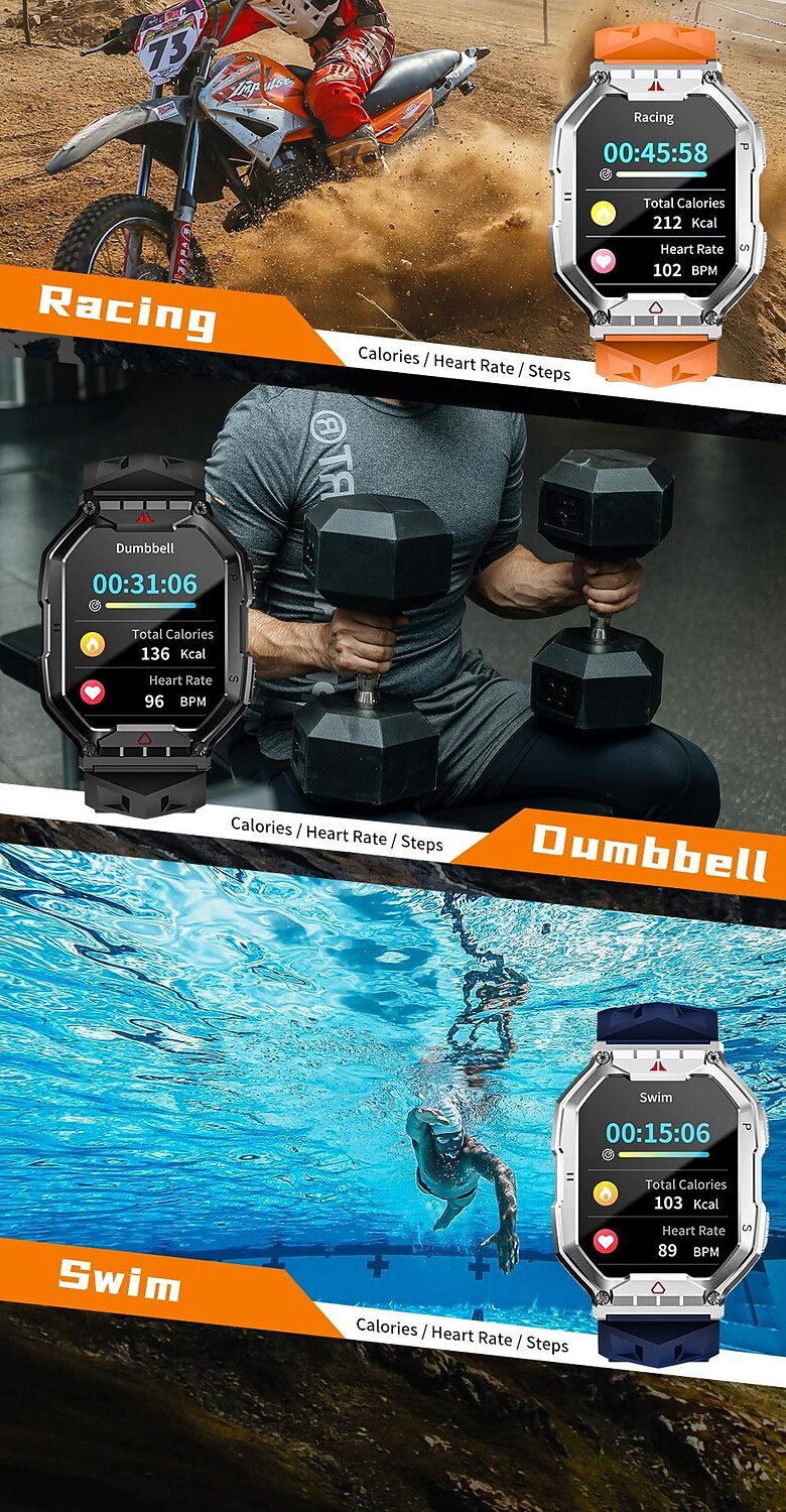 LOKMAT OCEAN 3 PRO Reloj inteligente 2.1 pulgada Smartwatch Reloj elegante Bluetooth Podómetro Recordatorio de Llamadas Seguimiento de Actividad Compatible con Android iOS Mujer Hombre Larga espera 2025 - $42.99 –P17