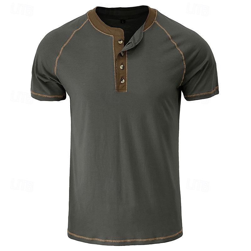 Men's Button T Shirt T Shirt Henley Shirt Short Sleeve Shirt Short Sleeve Henley Summer Color Block Solid / Plain Color Fashion Designer Fashion Vacation Street Going out Dark Grey Wine Black Top Tee 2025 - $26.99 –P3