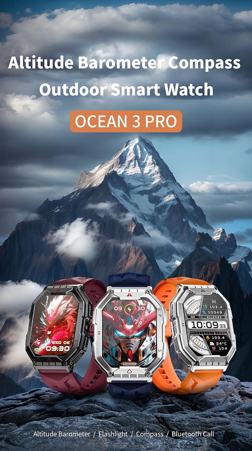 LOKMAT OCEAN 3 PRO Reloj inteligente 2.1 pulgada Smartwatch Reloj elegante Bluetooth Podómetro Recordatorio de Llamadas Seguimiento de Actividad Compatible con Android iOS Mujer Hombre Larga espera 2025 - $42.99 –P1