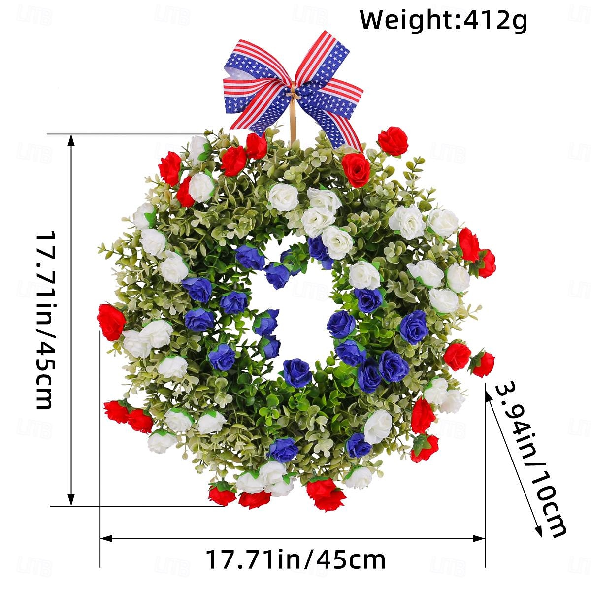 Patriotic Wreath for Front Door 4th of July Independence Day Red White and Blue Decoration, Faux Floral Grapevine Ring with American Flag Elements, Wholesale Party Decor for Porch or Wall 2025 - $37.99 –P2