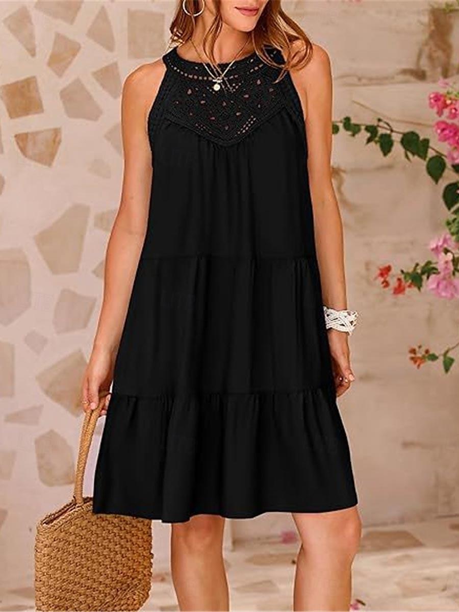 Pentru femei Rochie Mini Rochie albă Rochie de dantela Rochie Boho Casual Vacanță Stradă Fit regulat Fără manșon Stil Nautic Negru Alb Roșu-aprins Bleumarin Vară 2025 - $41.99 –P5