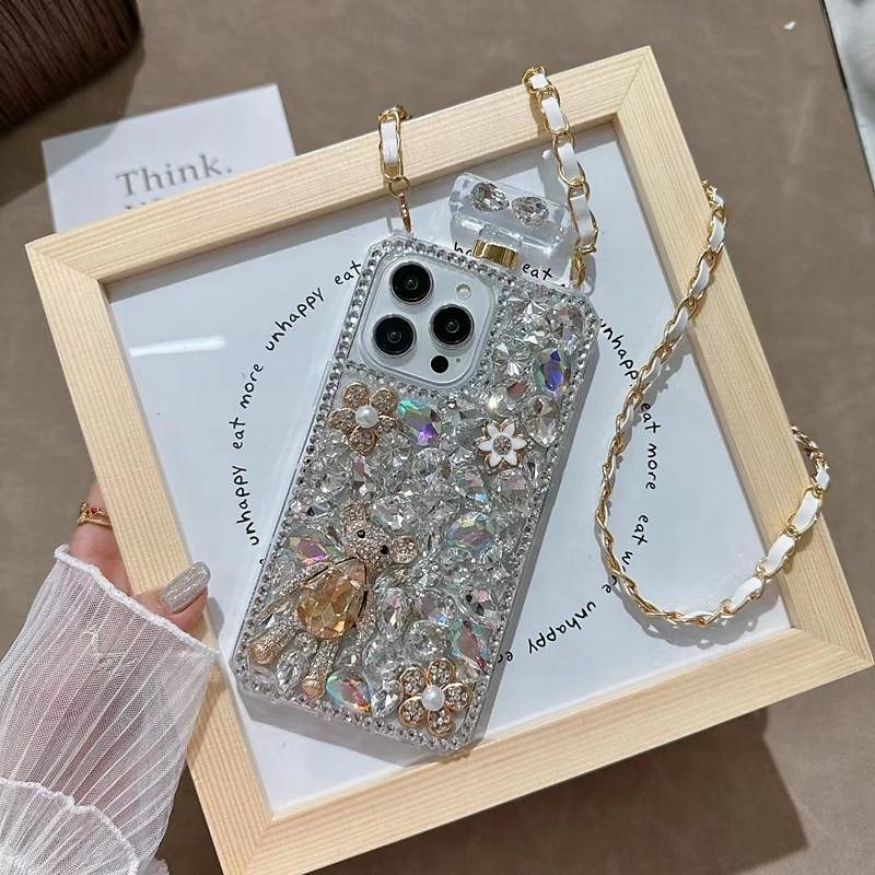 telefon Ügy Kompatibilitás iPhone 16 15 14 Pro Max Plus iPhone 13 12 11 Pro Max Mini Fekete tok zsinórral Nem sárgul Bling Glitter Shiny Virág TPU Strassz 2025 - $20.99 –P8