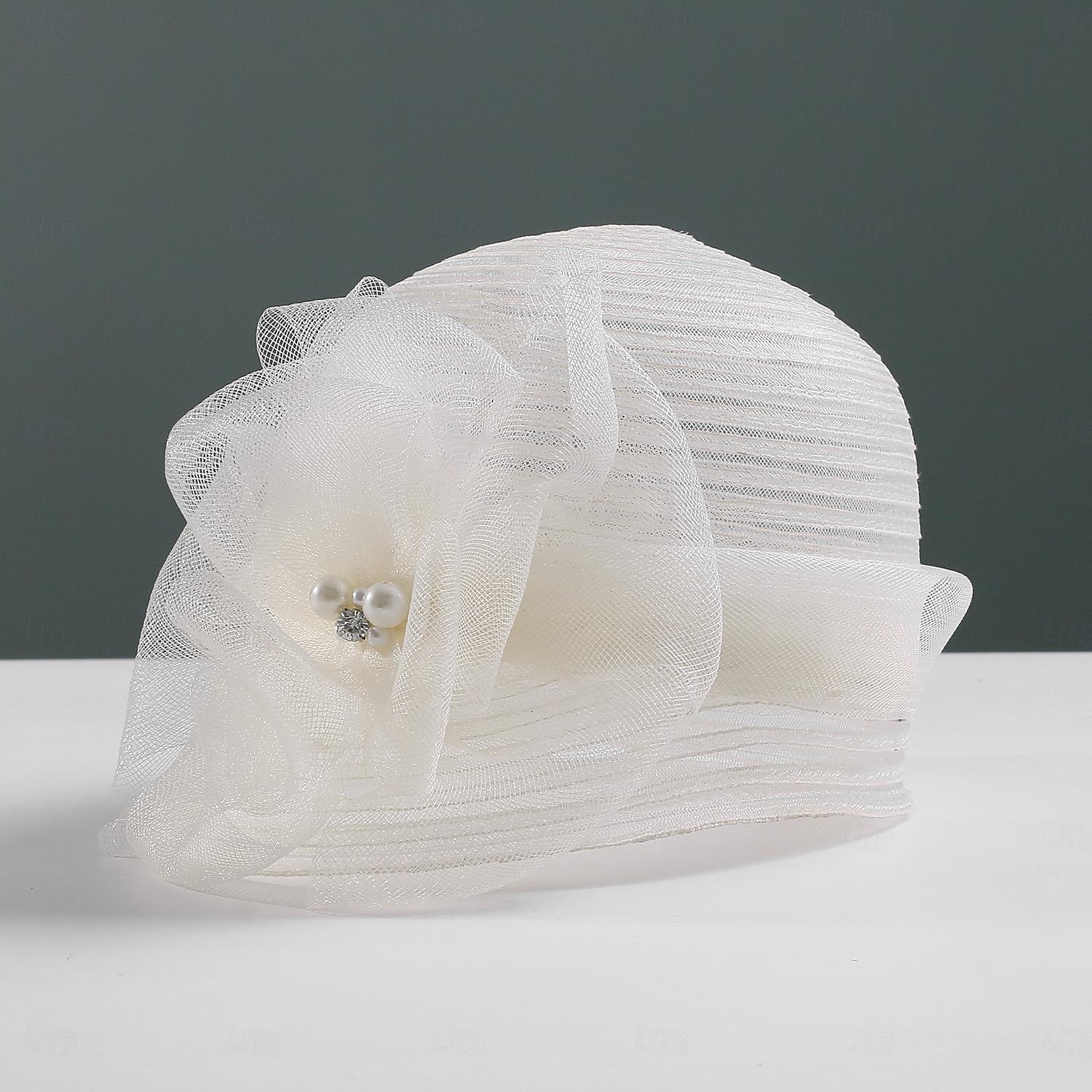 Hatter Fiber Bøttehatt Solhatt Bryllup Te Fest Elegant Bryllup Med Blomster Perledetaljer Hodeplagg Hodeplagg 2025 - $35.99 –P18
