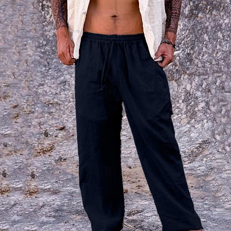 Férfi Vászon nadrág Nadrág Nyári nadrág Strand nadrág Zseb Zsinór Rugalmas derék Sima Mokaszinok Légáteresztő Napi Szabadság Vakáció Hawaii Boho Fekete Fehér 2025 - $18.99 –P10