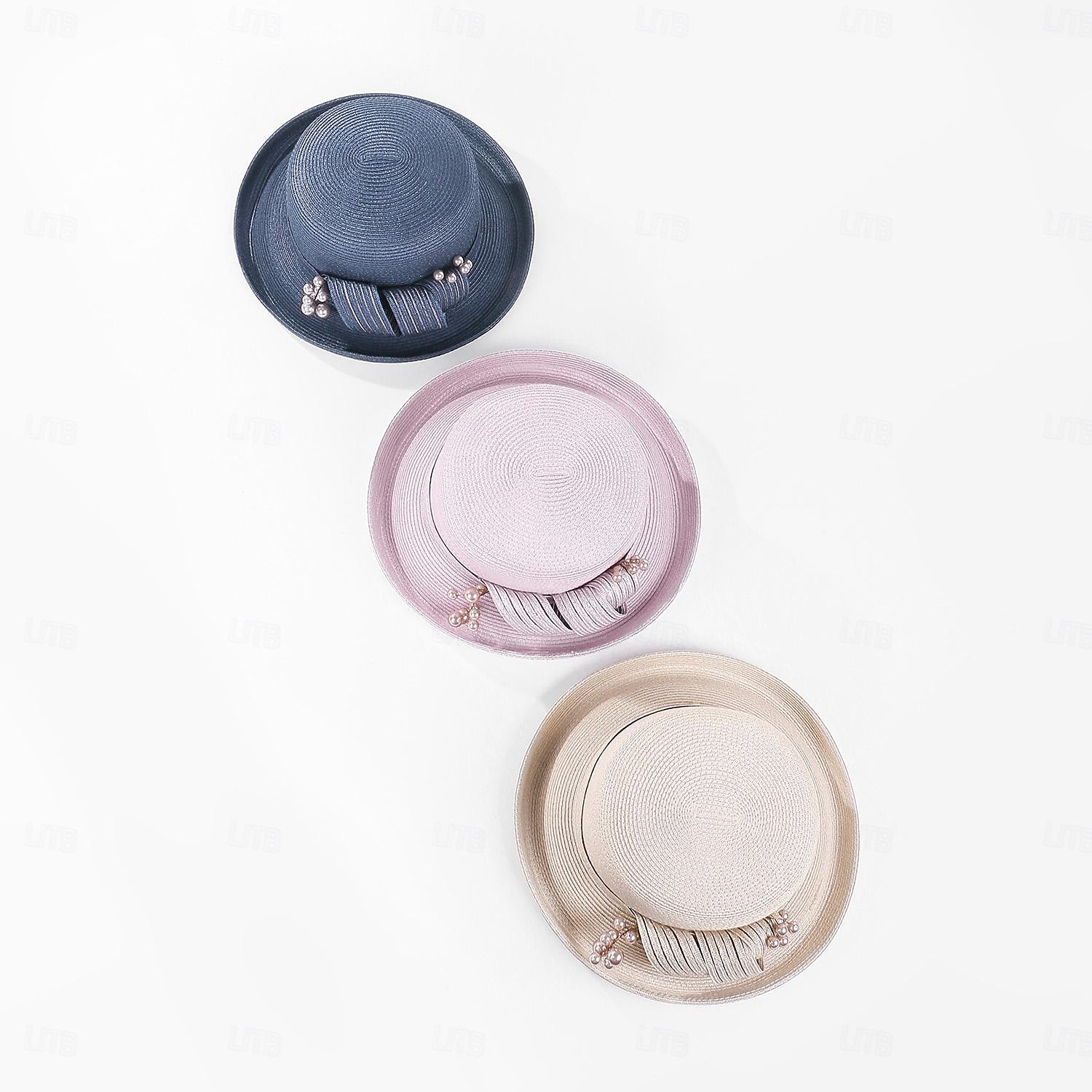 Chapeaux Fibre Chapeau Melon / Cloche Chapeau de seau Capeline Casual Plage Elégant Mariage Avec Perle fausse Fantaisie Casque Couvre-chef de 2025 ? $41.99 –P12