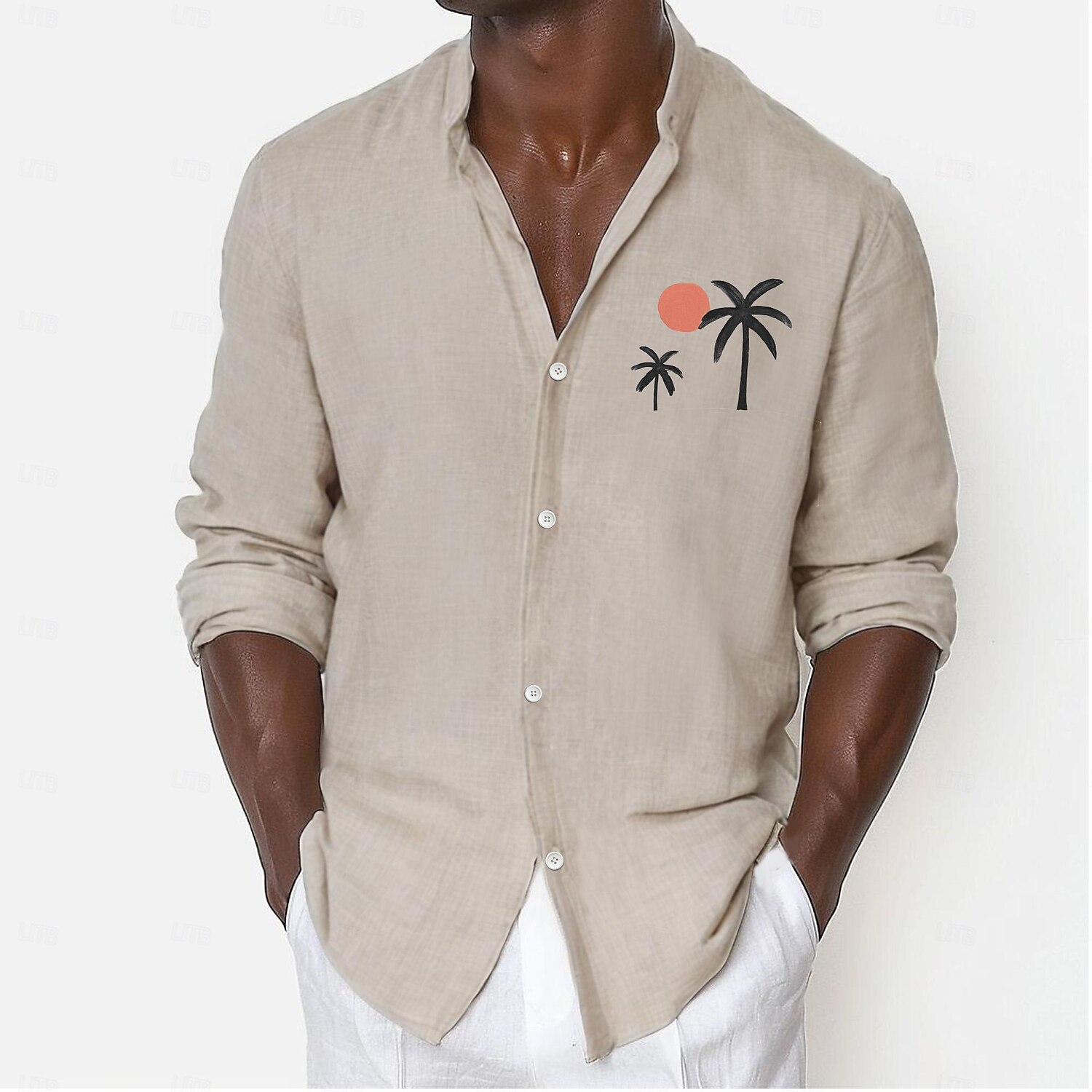 Per uomo Camicia Camicia da spiaggia Albero di cocco Esterno Strada Cachi Colletto alla coreana Estate Primavera Abbigliamento Stampa del 2025 a $25.99 –P1