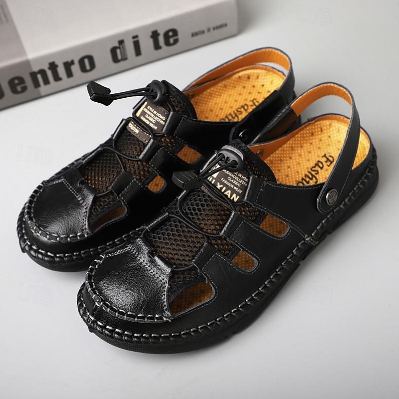 sandálias masculinas de pescador de couro sintético marrom para atividades ao ar livre – calçados casuais respiráveis com tira ajustável para caminhadas e caminhadas no verão de 2025 por $49.99 -P5
