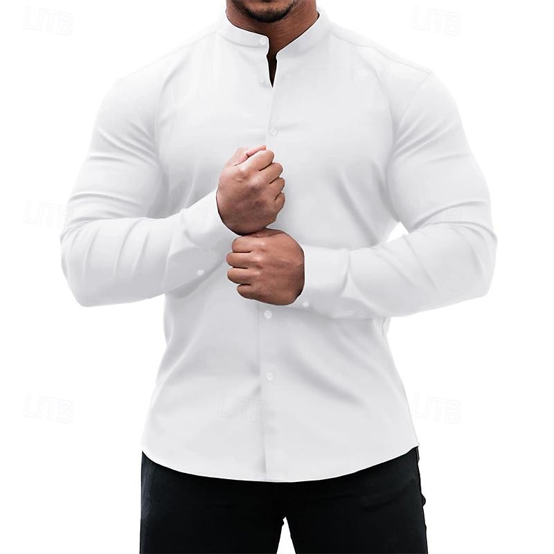 Herre Skjorte Sommerskjorte Uformell skjorte Strandskjorte Skjorte med knapper Svart Hvit Vin Navyblå Himmelblå Langermet عادي bestefars krage Båndkrage Feriereise Hawaiisk Klær Polyester Mote Fritid 2026 - $26.99 –P4