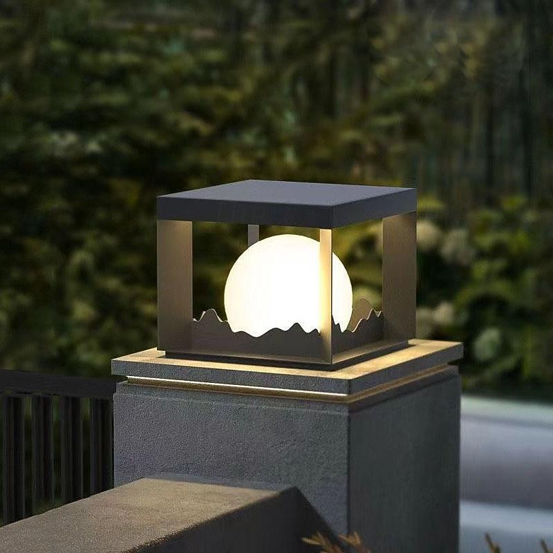 EYBOPB Outdoor Waterproof Garden Pillar Light – Acrylic Lantern, Die-Cast Aluminum Post Light, Modern, 110-240V, IP55, E27 Bulb (not Included)