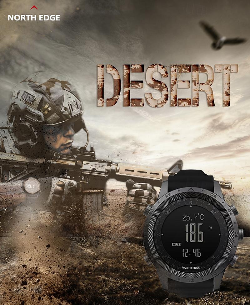NORTH EDGE Herr Digital klocka Utomhus Sport Taktisk Vardaglig klocka Kompass Höjdmätare Självlysande Stoppur Silikon Nylonrem Klocka 2025 - $71.99 -P1