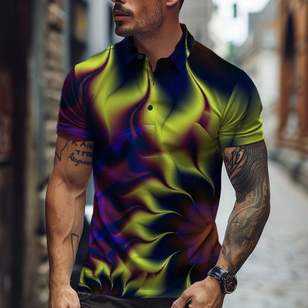 Per uomo Grafico Neon Polo Maglia da golf Manica Corta Magliette polo Camicie con Colletto Casual Abbigliamento da vacanza Abbigliamento da rave Abiti da festa Bottoni Stampa 3D Primavera & Estate del 2026 a $23.99 –P1