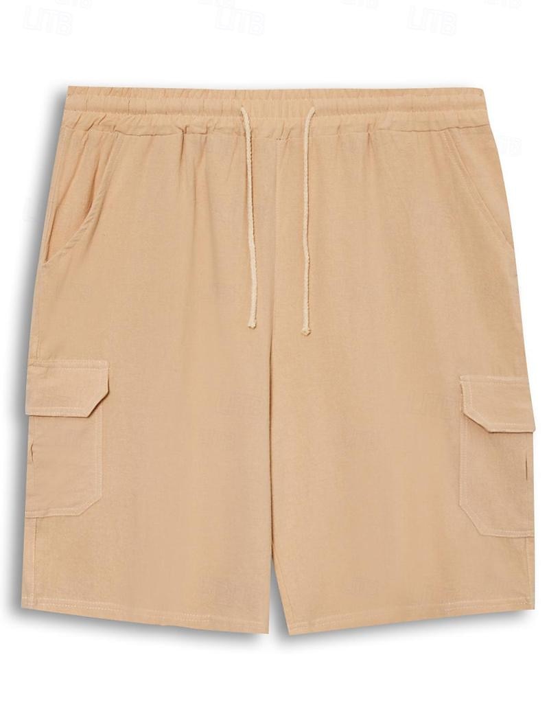 Voor heren Korte broek Linnen korte broek Zomer korte broeken Strandshorts Trekkoord Elastische taille Meerdere zakken Effen Knielengte Feest Strand Hawaii Casual Wit Khaki Inelastisch 2025 - $20.99 –P4