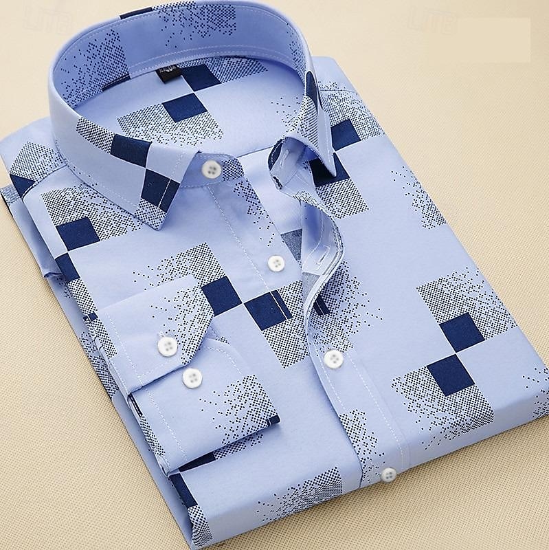 Herren Kleidhemd Kariert / Gestreift / Zickzack / Rund Hochzeit Wochenende Weiß Marineblau Blau Leicht Blau Langarm Quadrathals Frühling & Herbst Bekleidung 2025 - $21.99 –P2