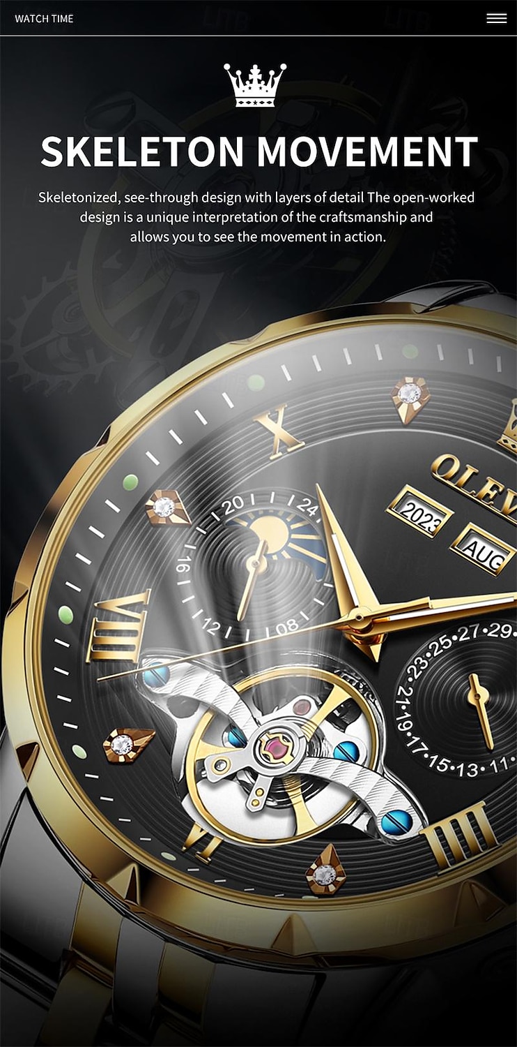 New Brand Olevs European Men'S Fashion Trend Business Watch Luminous Calendar 24-Hour Indication Week Multi-Functional Mechanical Watch Steel Band Waterproof Sports Casual Men'S Watch 2025 - $91.99 –P7