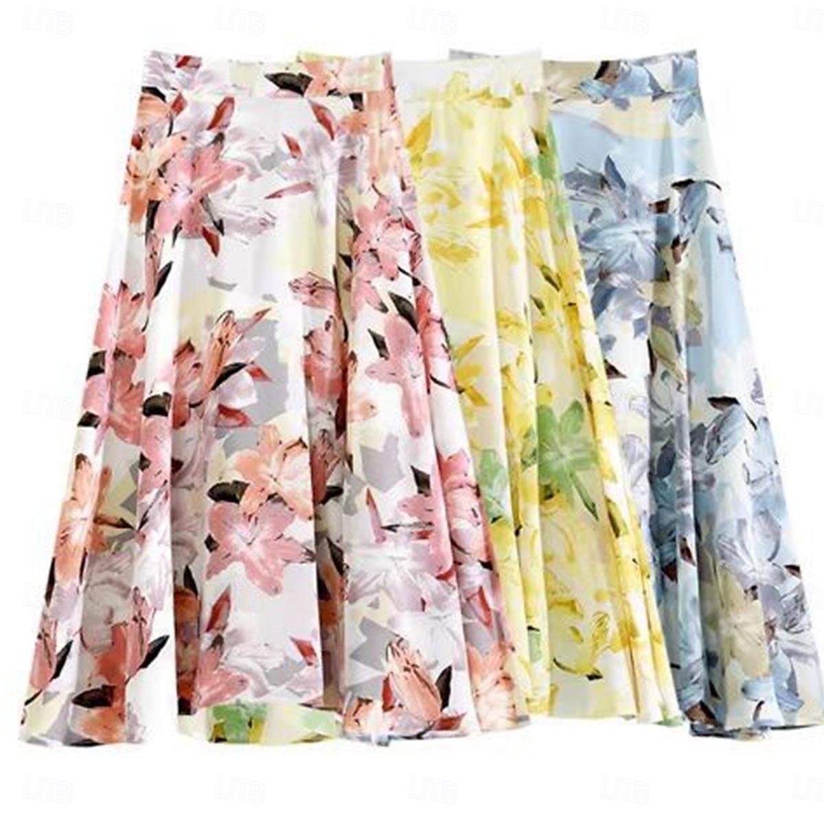 Femme Collants Jupe Mode Décontractées Maxi Taille haute Jupes Floral Imprimer Vacances Rendez-vous Jaune Rose Claire Bleu Eté Mousseline de soie de 2025 ? $23.99 –P7
