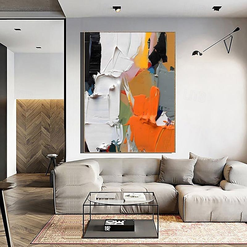 strukturierte handgemalte Leinwand gewickelt Ölgemälde Wandkunst orange weiß schwarz abstrakte Leinwand Malerei modernes Kunstwerk Öl Hand Malerei Home Interior Rahmen fertig zum Aufhängen 2025 - $131.99 –P4