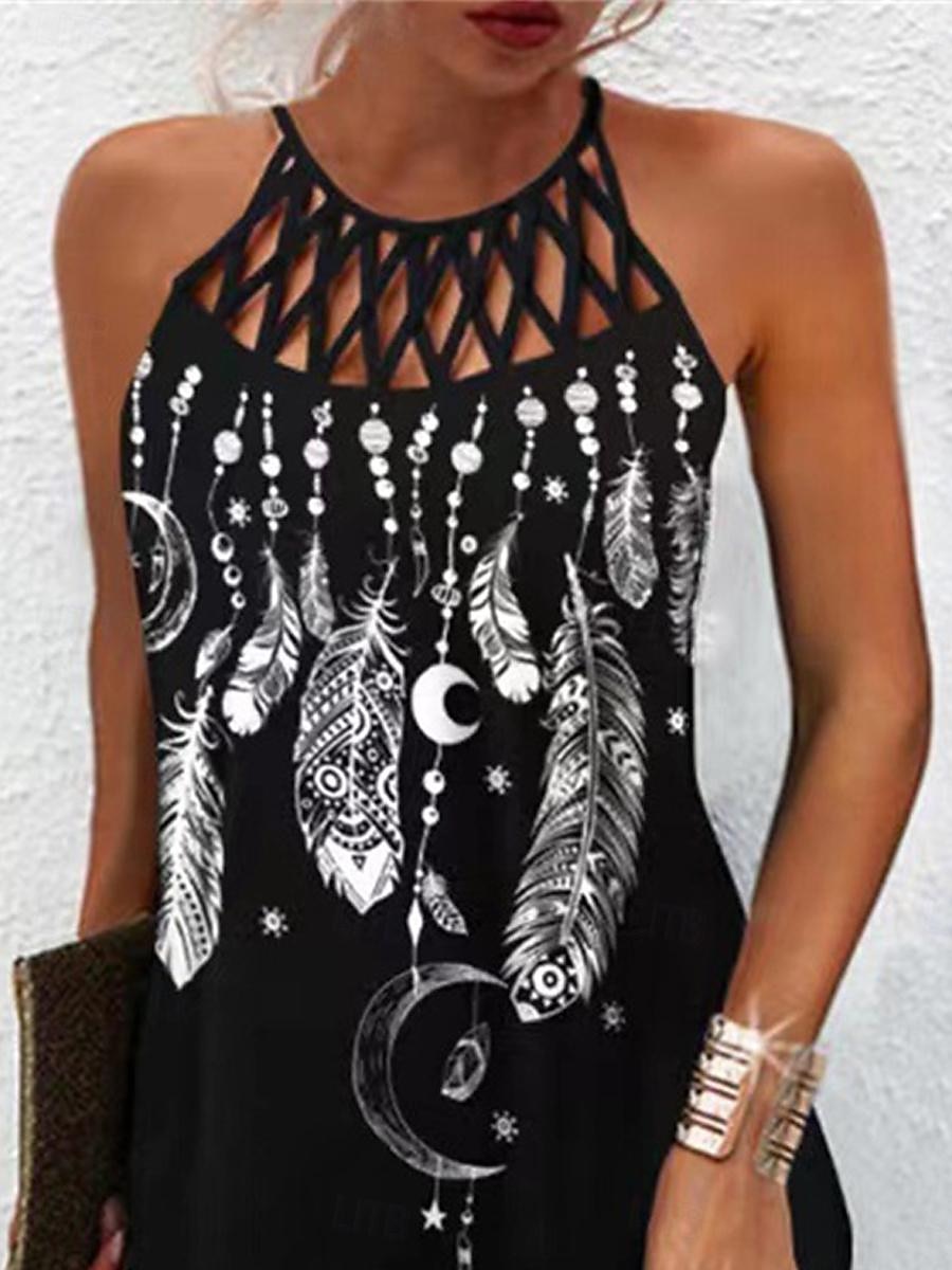 Női Mini ruha hétköznapi ruha nyári ruha Slip ruha Hawaii Alkalmi Vakáció Napi Tengerpart Normál Virágos Toll Ujjatlan Pántos Fekete Nyár 2025 - $22.99 –P2