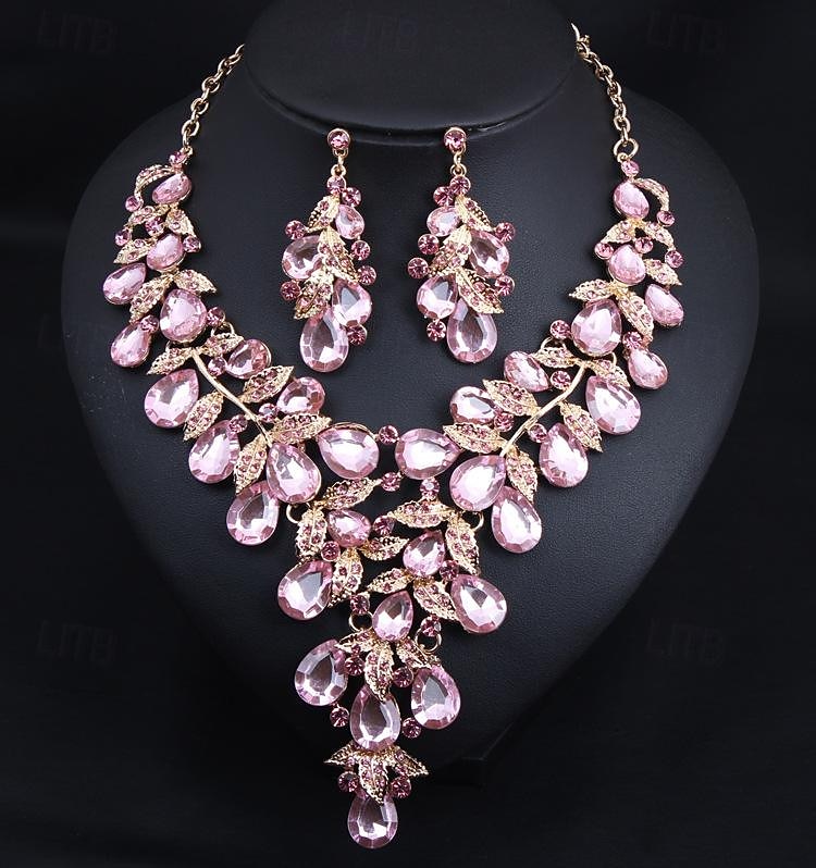Sieradenset 3 stuks Strass Legering Oorbellen Kettingen Dames Elegant Vintage Stijlvol meetkundig Geometrische vorm Sieraden set Voor Bruiloft Feest Bruiloft gast 2025 - $25.99 –P5