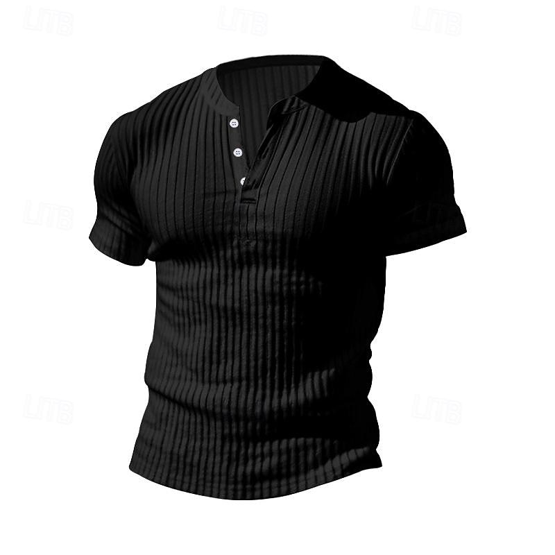 Men's Button T Shirt T Shirt Henley Shirt Tee Short Sleeve V Neck Spring & Summer Plain Pit Strip Fashion Designer Basic Vacation Street Going out Wine Black White Top Tee for Men 2025 - $12.49 –P7