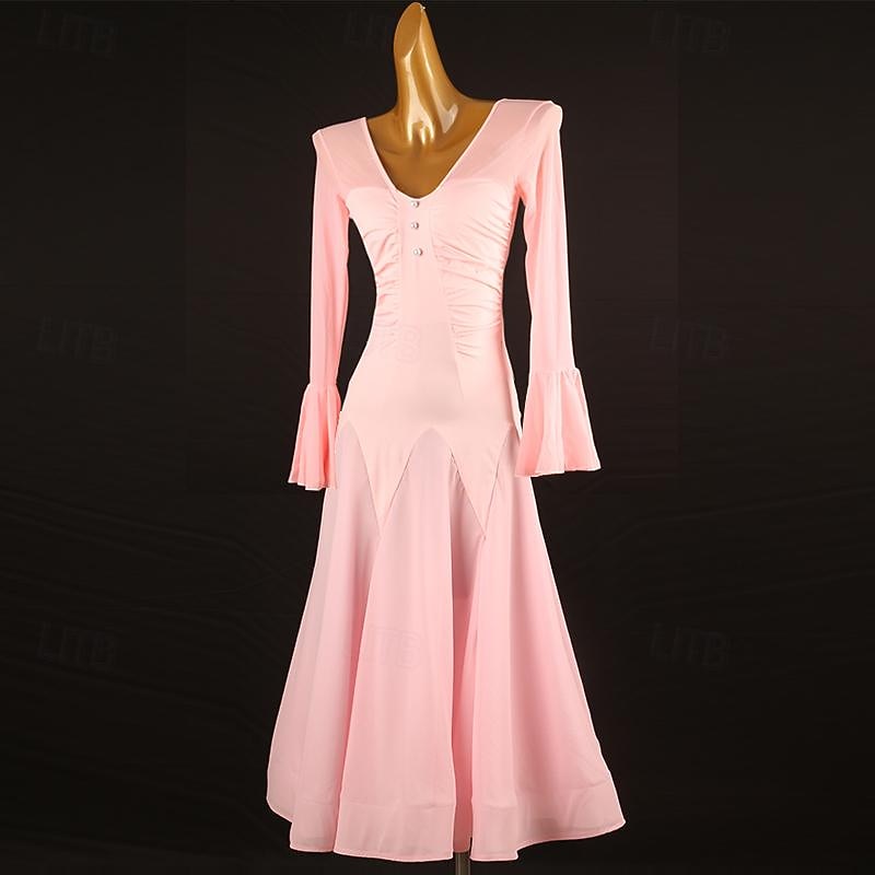 Ballroom Dance Dress Pure Color Women's Girls' Performance Training Long Sleeve High Chiffon Chinlon Tulle 2026 - $174.99 –P3